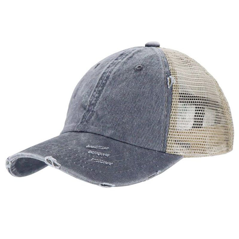 Eohak Distressed Ponytail Hats Baseball for Women Messy-Bun Pony Caps (Grey) - Image 3